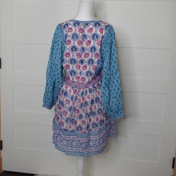 Oliphant Dress NWT Tie Front Balloon Mini Iris Blue long sleeves flare dress - Picture 6 of 11
